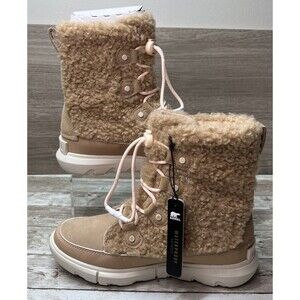 Sorel Winter Boots Youth Size 5 Explorer Cozy Canoe Brown Suede Faux Fur NIB